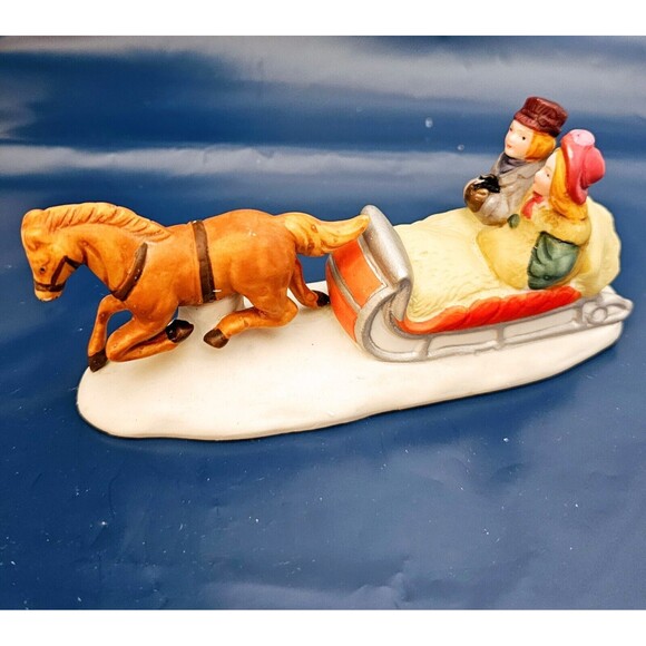 Lemax Dickensvale Christmas Village  Porcelain Horse & Sleigh 1990 In Box EUC! - Picture 8 of 13